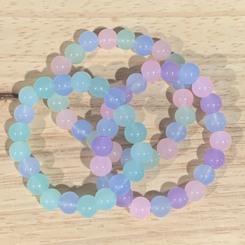 Handcrafted Pastel Glass Bead Stretch Bracelets Set of 3 Pink Blue‎ Fairy Spring